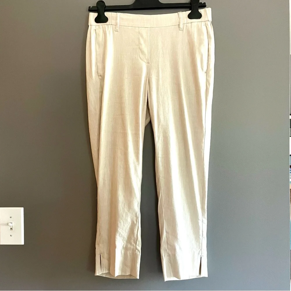 J. Jill Flax Linen Blend Crop Split Ankle Pants in Off White Size SP NWT